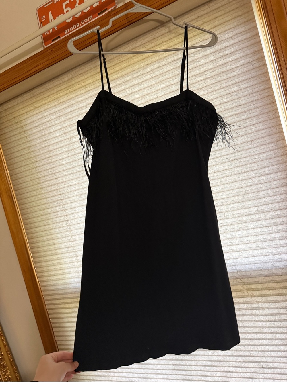 wild fable Black Feather-Trim Mini Slip Dress